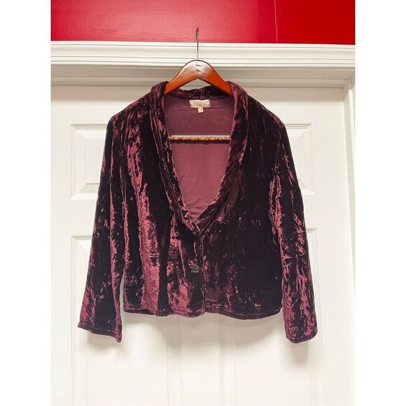 J. Jill Burgundy Crushed Velvet Jacket Blazer sz XS - Picture 1 of 9